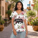 Mama Bear Floral Native American Women's Loose V-neck Short Sleeve T-shirt GB-NAT00195