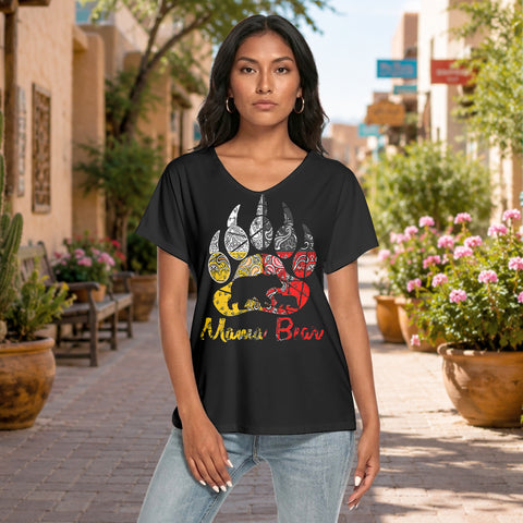 Mama Bear Native American Women's Loose V-neck Short Sleeve T-shirt GB-NAT00085