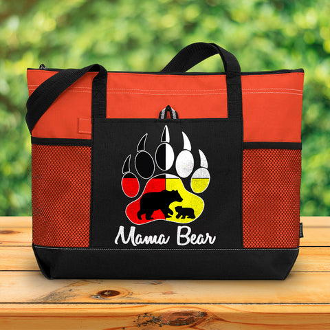 Mama Bear Native American Tote Bag With Mesh Pockets