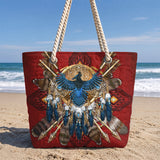 Mandala Red Owl Native American Quilted Beach Bag