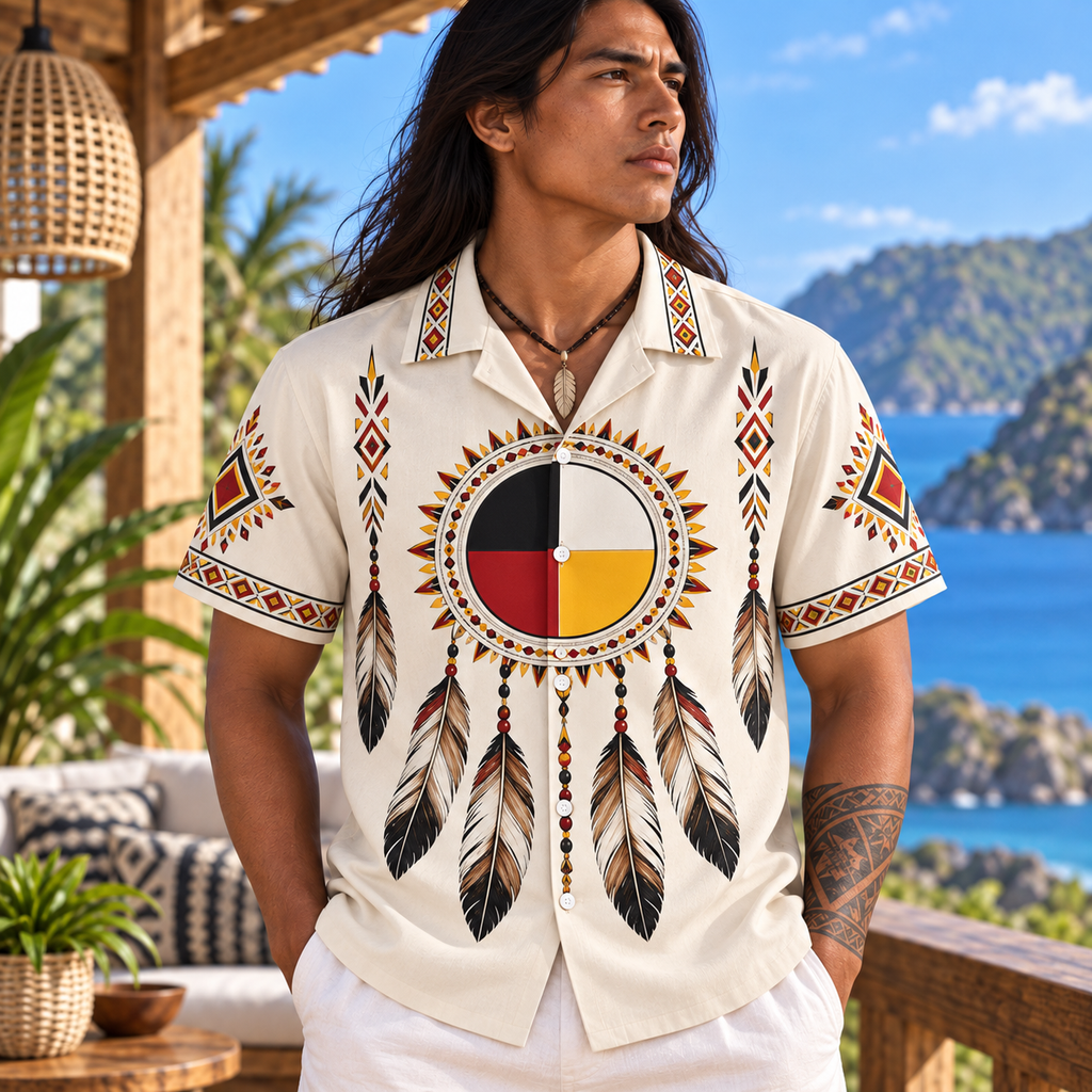 Medicine Wheel Feather Native American-Inspired 3D Hawaiian Shirt HWm029