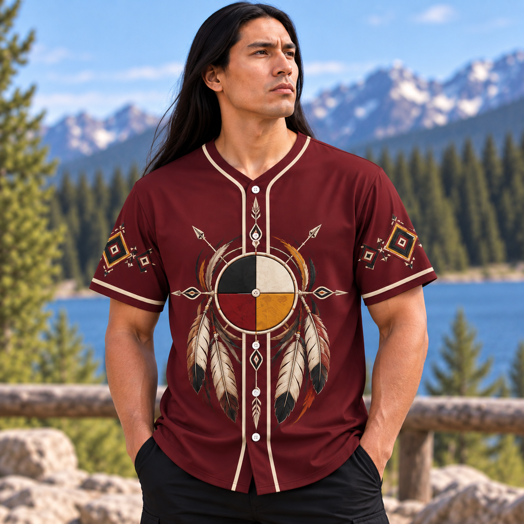 Medicine Wheel Feather Native American-Inspired Baseball Jersey BSm007