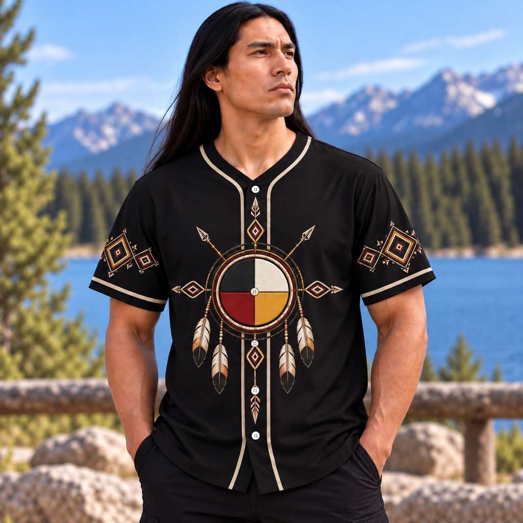 Medicine Wheel Feather Native American-Inspired Baseball Jersey BSm008