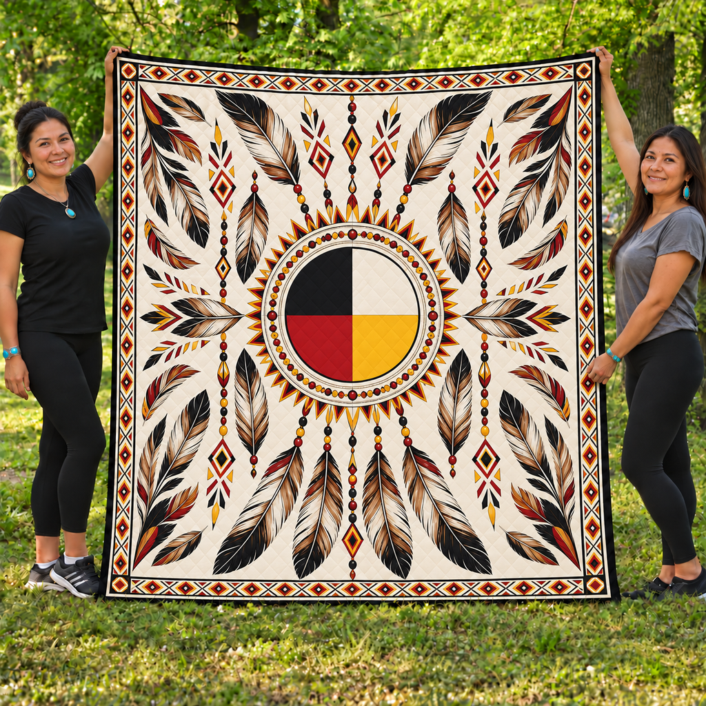 Medicine Wheel Feather Native American-Inspired Quilt Qm021