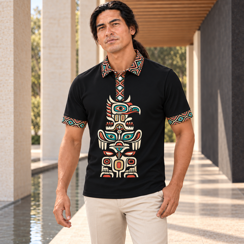 Midnight Sacred Guardian Totem Native American-Inspired Polo T-Shirt 3D PLm036