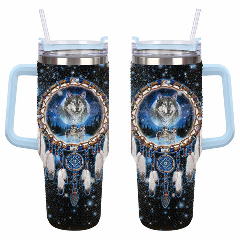 Wolf Native Moon Rhinestone Diamond 40oz Tumbler