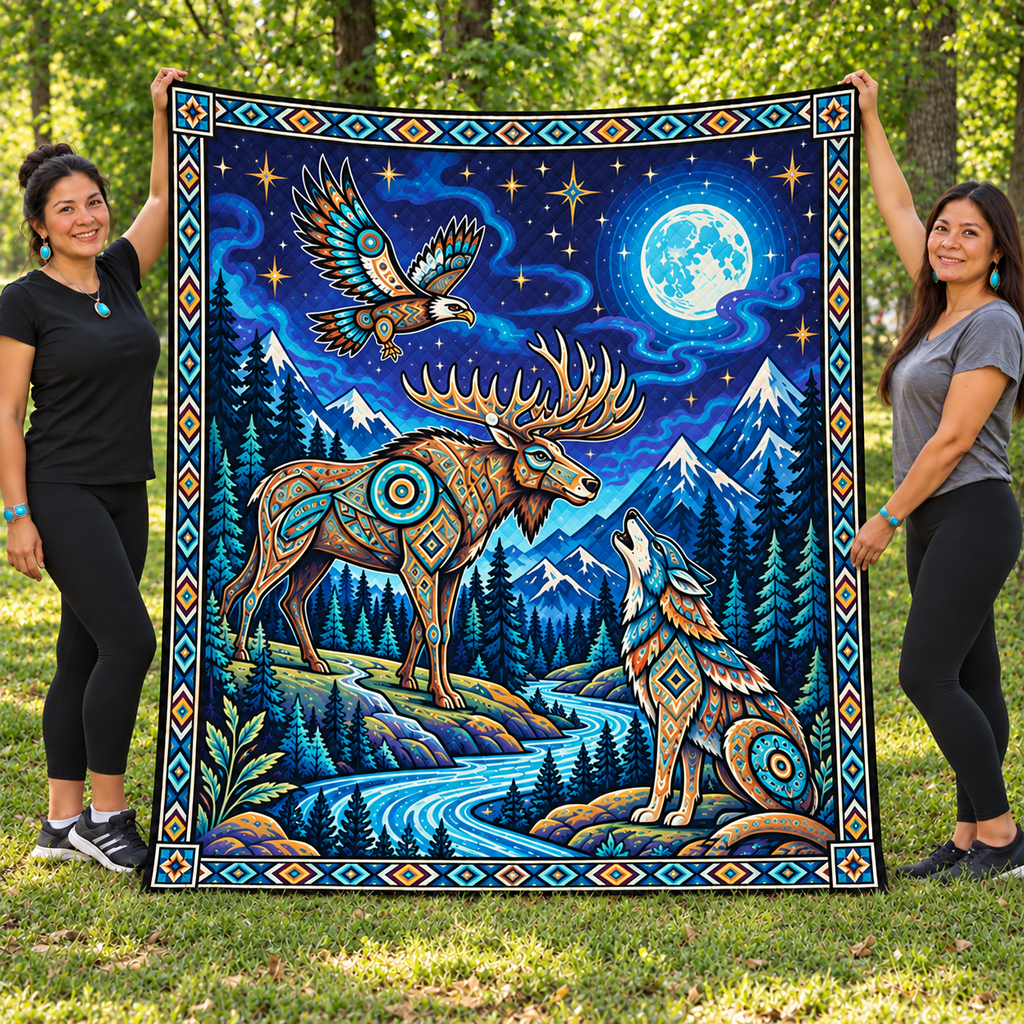 Moon Wild Life Animals Native American-Inspired Quilt Qm008