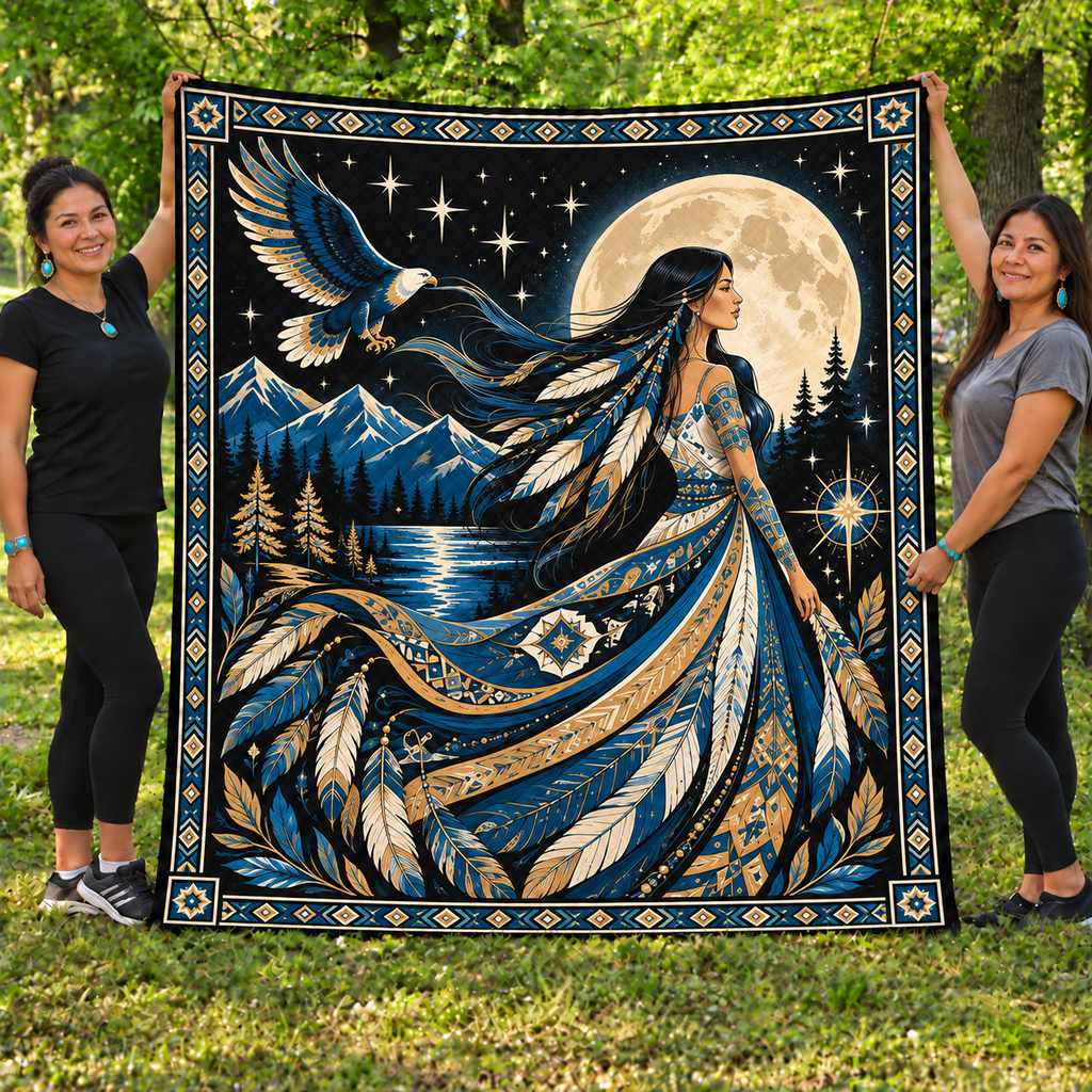Moonlit Indigenous Woman Native American-Inspired Quilt Qm018