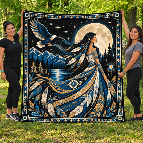 Moonlit Indigenous Woman Native American-Inspired Quilt Qm018