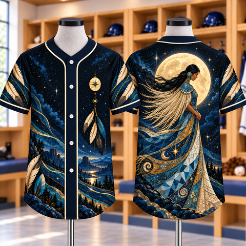 Moonlit Turquoise Dancer Native American-Inspired Baseball Jersey BSm050