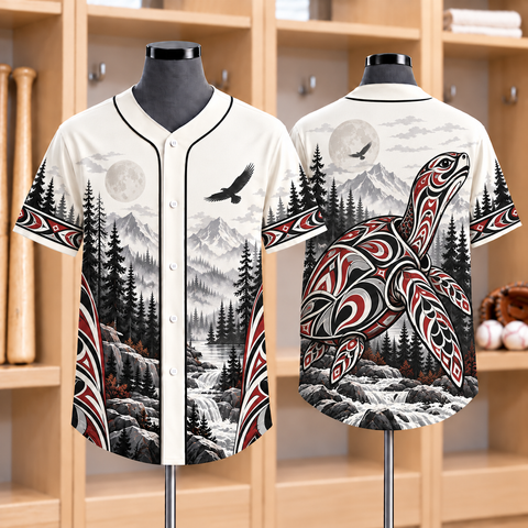 Moonlit Turtle Wilderness Native American-Inspired Baseball Jersey BSm034