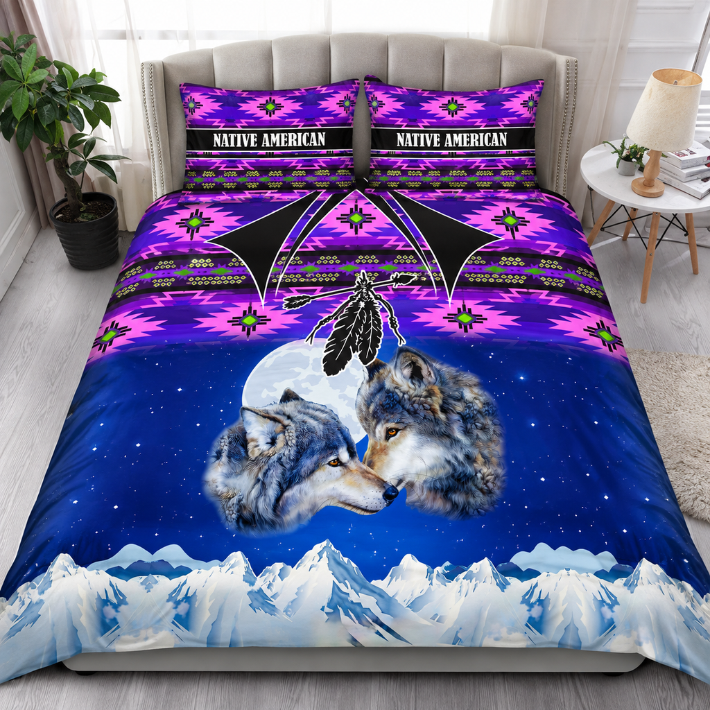 Moonlit Wolves Dreamcatcher Native American-Inspired Bedding Set SH251119M13