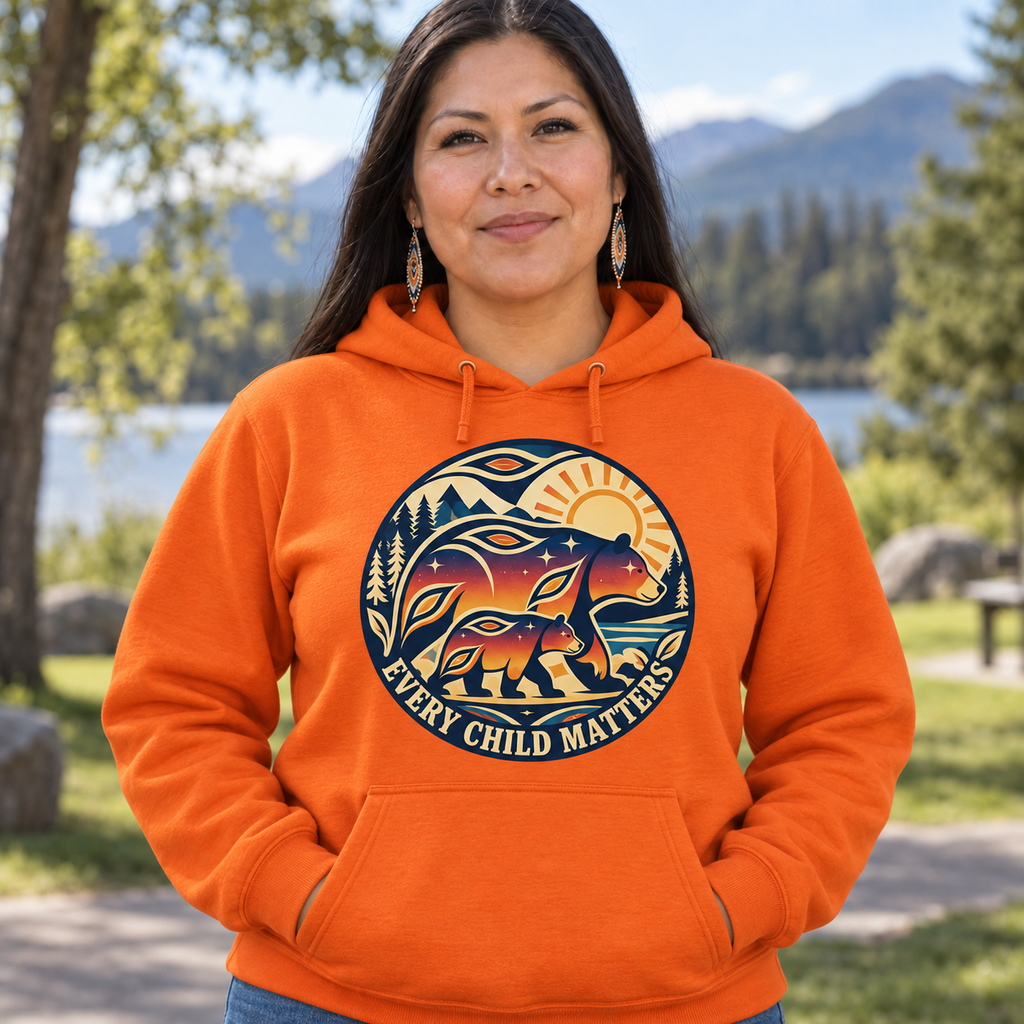 Mother Bear Cub Circular Sunset Native American-Inspired 2D Hoodie HDm025