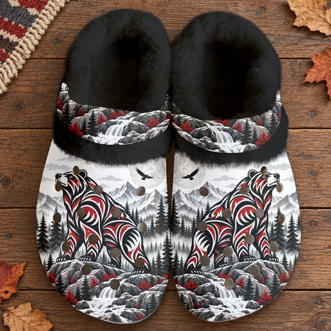 Mountain Bear Native American-Inspired Classic Clogs with Fleece Shoes BSm035