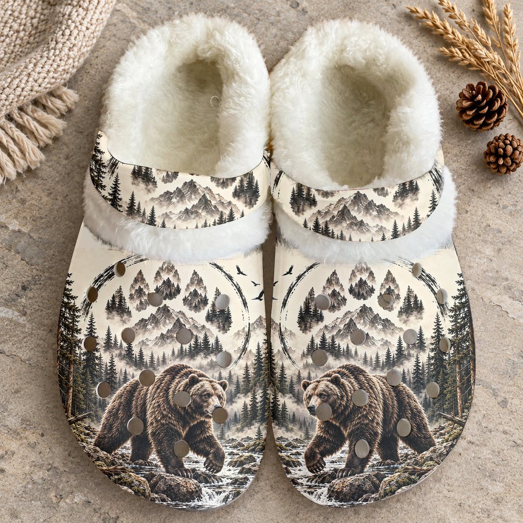 Mountain Bear Native American-Inspired Classic Clogs with Fleece Shoes BSm042