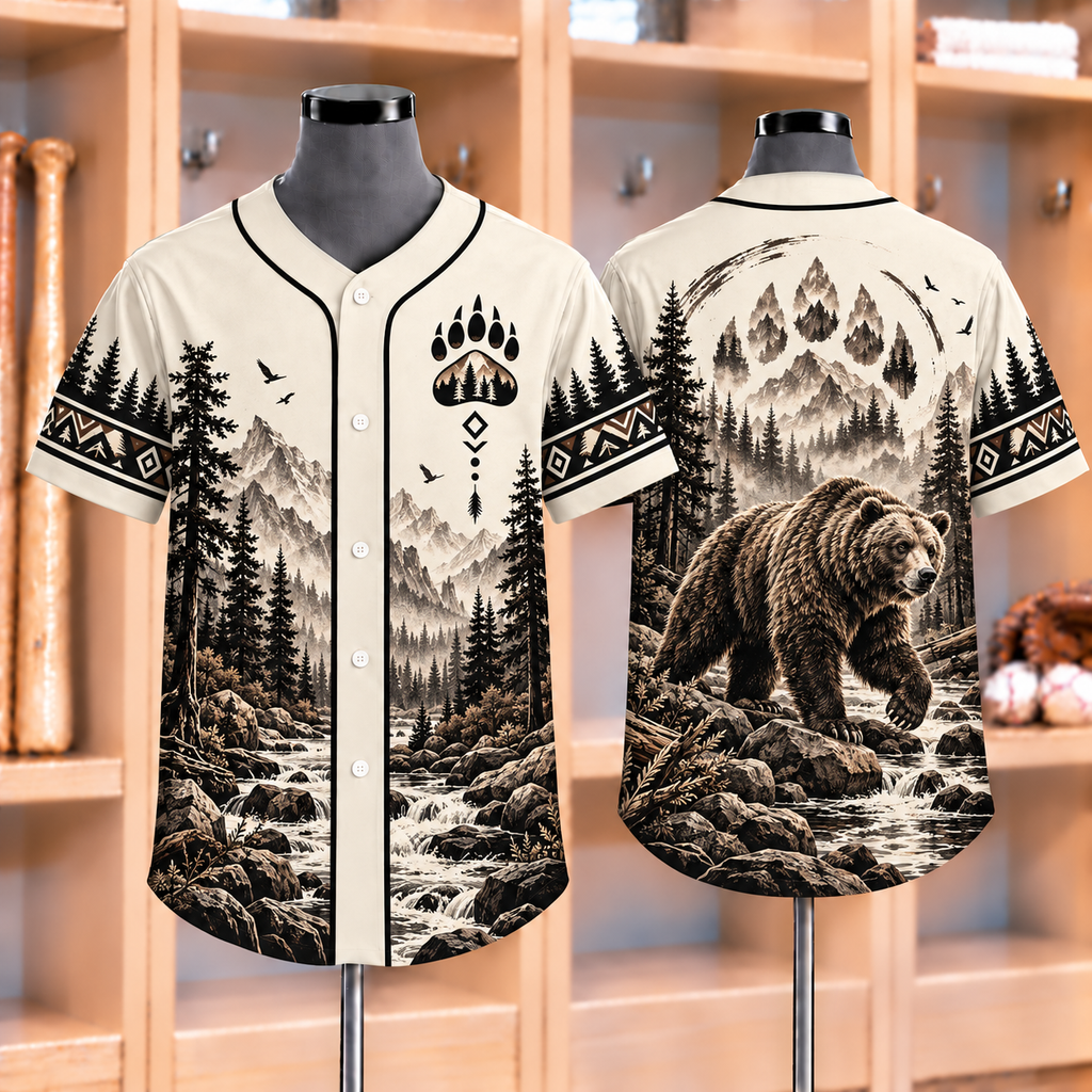 Mountain Bear Wilderness Native American-Inspired Baseball Jersey BSm042
