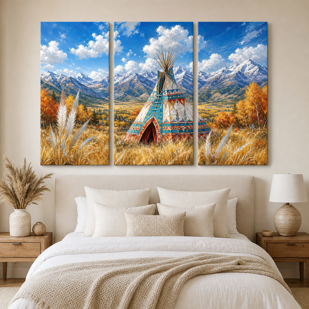 Mountain Teepee Spirit Canvas Wall Art 3PCS No Frame CVm09