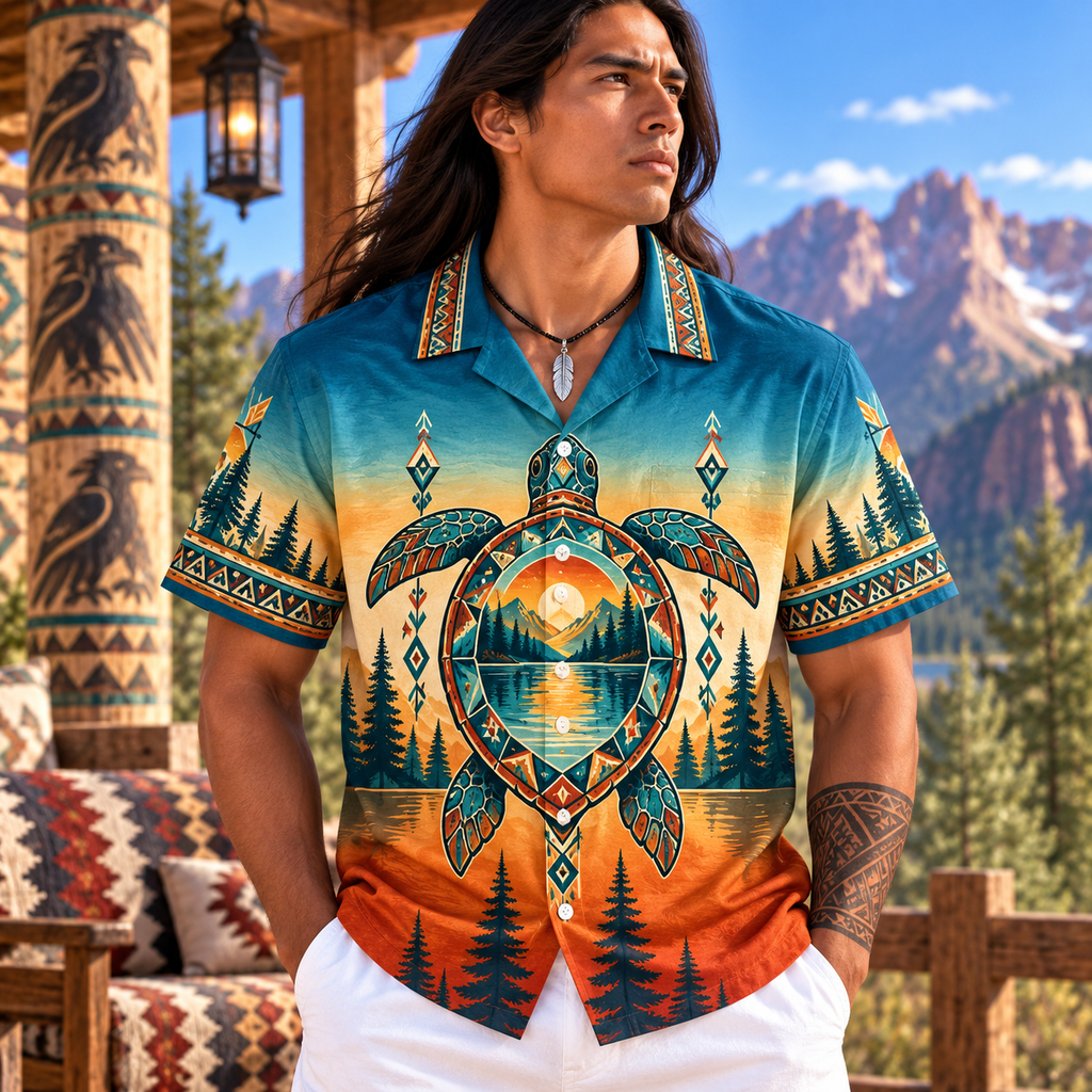 Mountain Turtle Native American-Inspired 3D Hawaiian Shirt HWm036