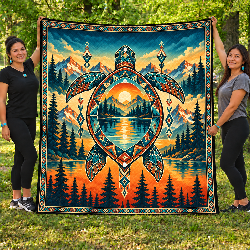 Mountain Turtle Sunrise Native American-Inspired Quilt Qm026