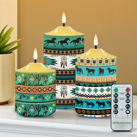 N7-04 Pattern Native American Bullet candles - Set of 3