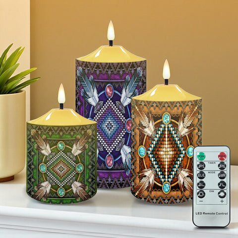 N7-06 Pattern Native American Bullet candles - Set of 3