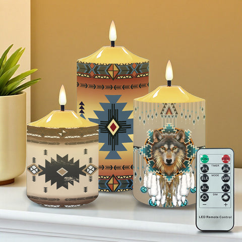 N7-08 Pattern Native American Bullet candles - Set of 3