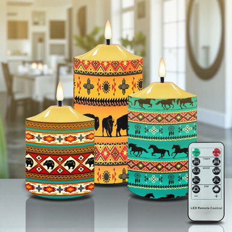 N7-24 Pattern Native American Bullet candles - Set of 3