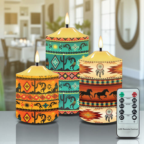N7-27 Pattern Native American Bullet candles - Set of 3