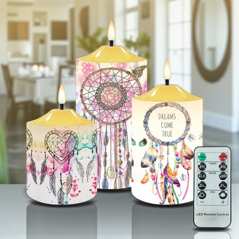 N7-28 Dreamcatcher Pattern Native American Bullet candles - Set of 3