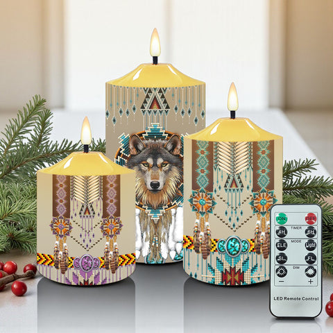 N7-35 Wolf Dreamcatcher Pattern Native American Bullet candles - Set of 3