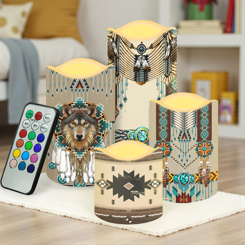 N7-35 Wolf Dreamcatcher Pattern Native American Bullet candles - Set of 4