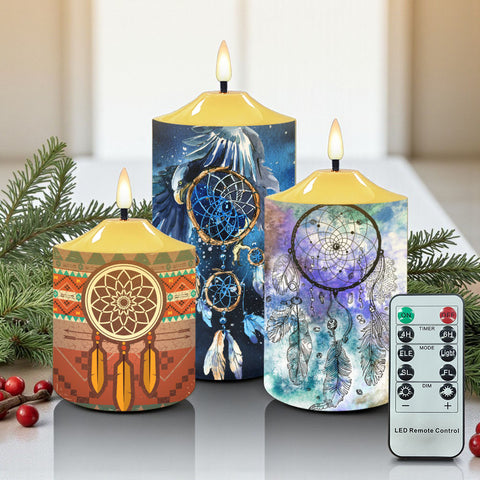 N7-36 Dreamcatcher Pattern Native American Bullet candles - Set of 3