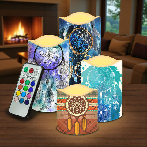 N7-36 Dreamcatcher Pattern Native American Bullet candles - Set of 4