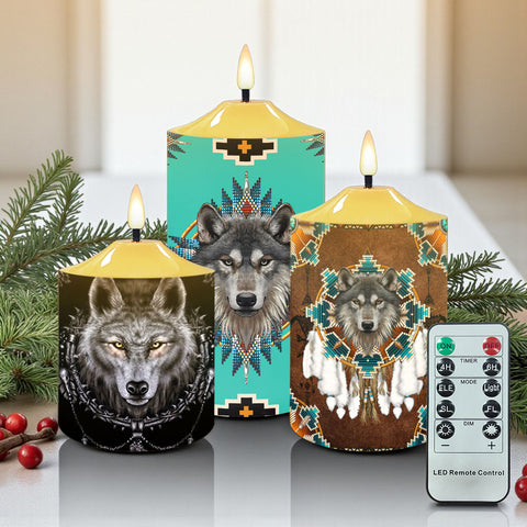 N7-38 Wolf Pattern Native American Bullet candles - Set of 3