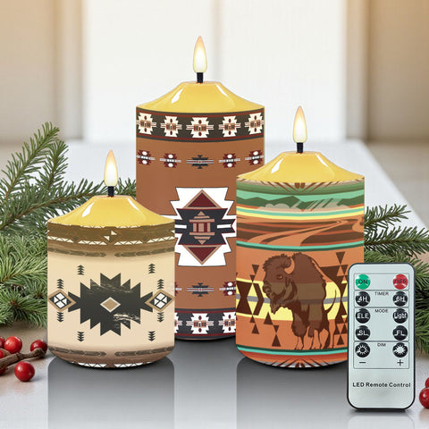 N7-42 Bison Pattern Native American Bullet candles - Set of 3