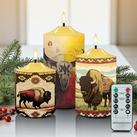 N7-43 Bison Pattern Native American Bullet candles - Set of 3