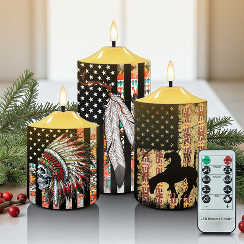 N7-46 Flag Pattern Native American Bullet candles - Set of 3