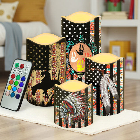 N7-46 Flag Pattern Native American Bullet candles - Set of 4