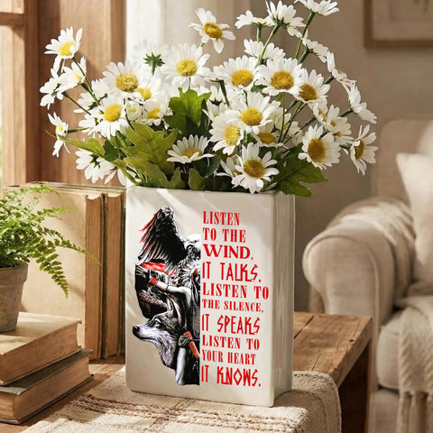 NAT240614-M003 Listen to the wind Native American Ceramic Book-Shaped Vase