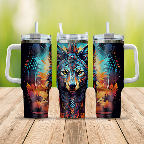 NAT240619-M003 - Wolf Native Tribal Hanlde Tumbler 40oz