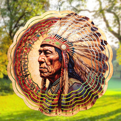 Powwow StoreNAT240621M001  Chief Native Vintage Listen to the wind & Chief Native Vintage Wind Spinner