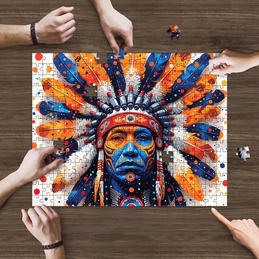 NAT240621-M002 - Chief Native Blue Yellow Rectangle Puzzle