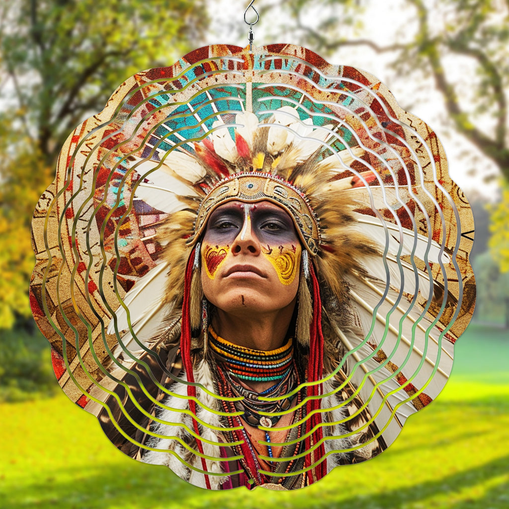 NAT240621-M003 - Chief Native Vintage Feather Wind Spinner