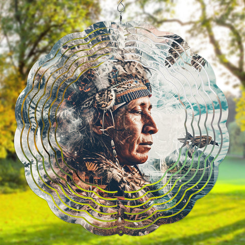 Powwow Storenat240622 m001 native chief v2 nature is my religion and the earth is my church wind spinner
