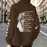 NAT240624-M003 Wolf Native Life is ironic Native American Women Half-Zip Sweatshirt With Fleece