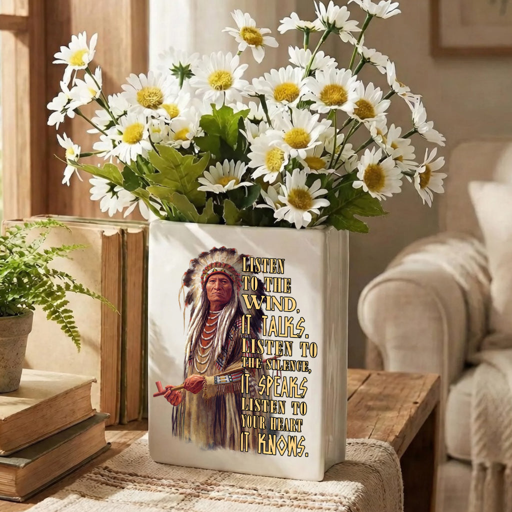 NAT240713-M001 Listen to the wind It talks Native American Ceramic Book-Shaped Vase