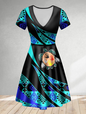 ND250217M05 Turtle Native American V-neck Dress