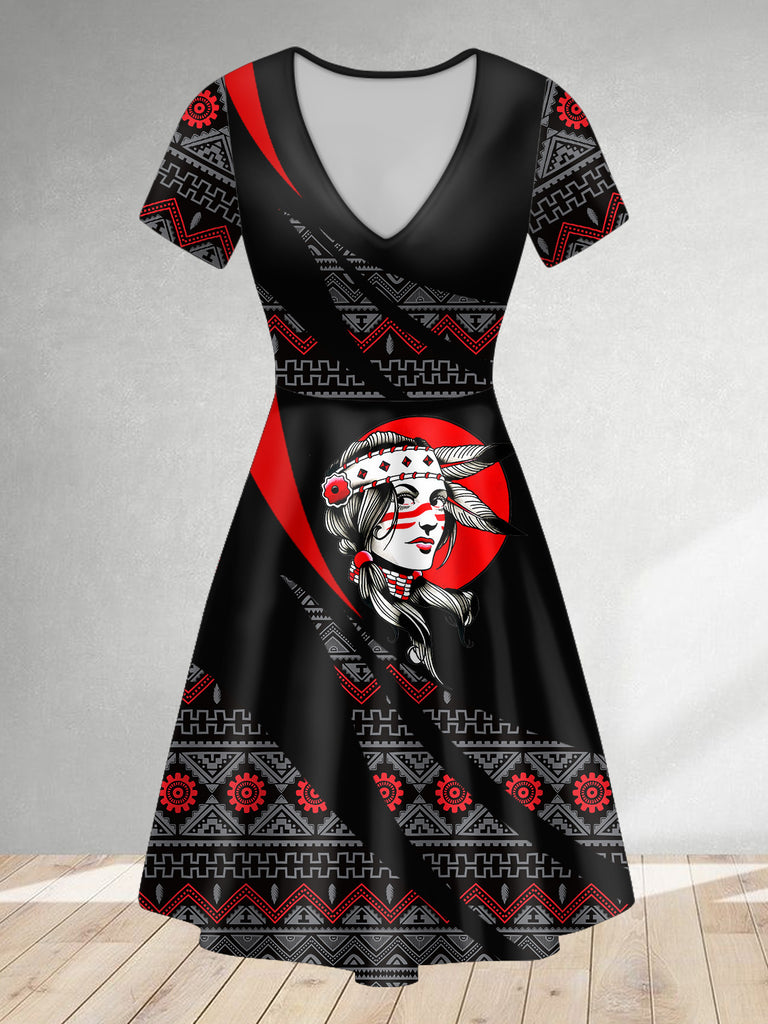 ND250217M07 Woman Native American V-neck Dress