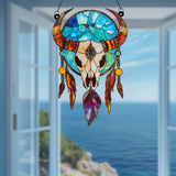 Bull Skull and Feather Native American Acrylic Suncatcher - 241119-SC001