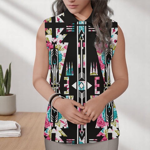 Native American Flower Arrow Women Sleeveless Polo Shirt